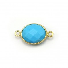 Turquoise reconstituée, forme ovale, 2 anneaux, sertie en argent 925 doré à l'or fin, 11x13mm x 1pc