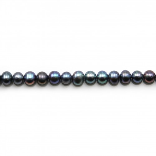 Perlas cultivadas de agua dulce, azul oscuro, ovaladas, 6-7mm x 37cm