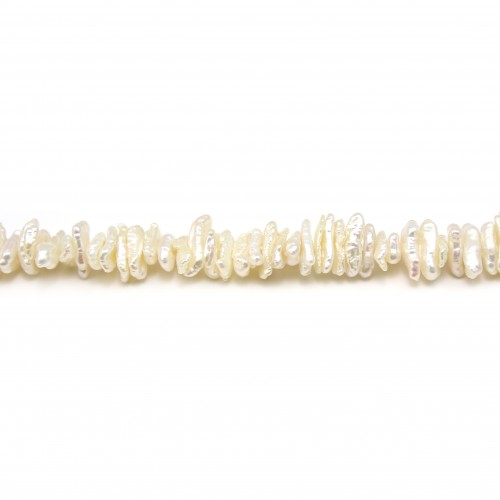 Perle coltivate d'acqua dolce, bianche, tubo barocco, 6 mm x 40 cm