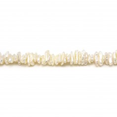 Perles de culture d'eau douce, blanche, baroque tube, 6mm x 40cm