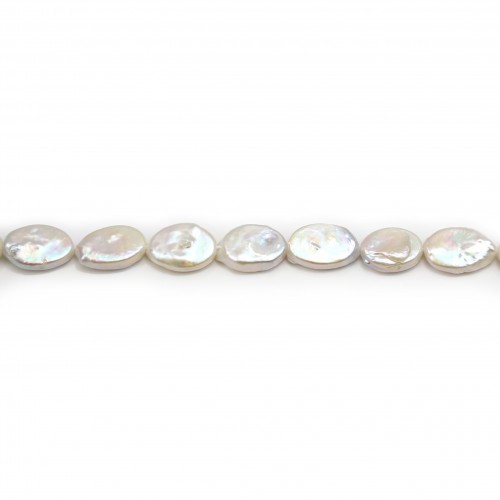 Perles de culture d'eau douce, blanche, baroque, 12mm x 40cm