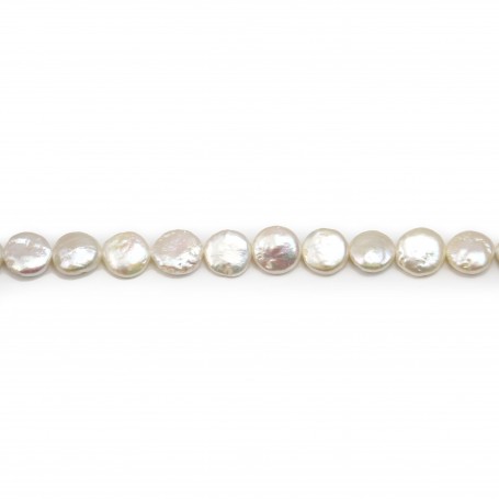 Silvery white flat round freshwater pearls 11mm x 2pcs