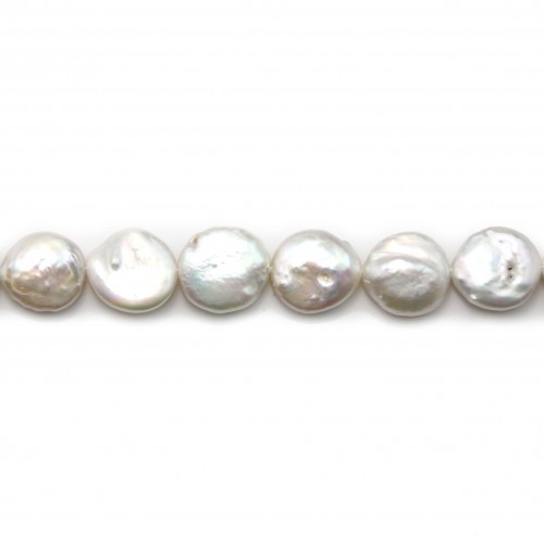 Perlas cultivadas de agua dulce, blancas, redondas y planas, 12-14mm x 1pc