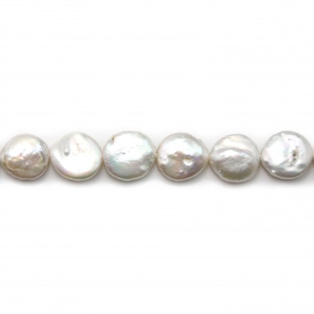 Perles de culture d'eau douce, blanche, ronde plate, 13mm x 1pc