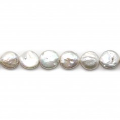 Freshwater cultured pearls, white, round flat, 12-14mm x 1pc