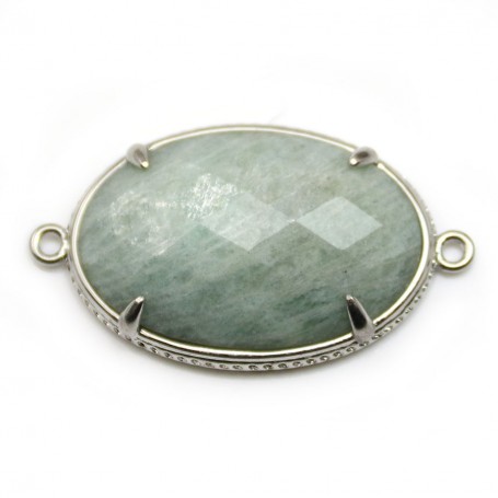 Amazonite spacer set in metal, in oval shape x 1pc