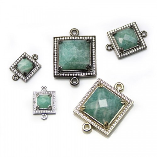 Spacer in amazonite, set on metal & zirconium, in the shape of a square x 1pc