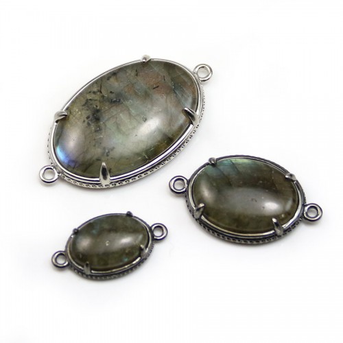 Labradorite spacer set with metal, in oval shaped x 1pc