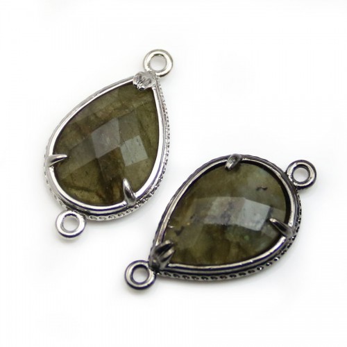 Labradorite spacer set with metal, in shape of a drop, 15x20mm x 1pc