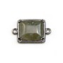 Labradorite spacer set in metal, in shaped of rectangle, 12 * 14mm x 1pc