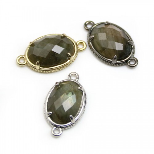 Labradorite spacer set with metal, in oval shaped, 12*16mm x 1pc