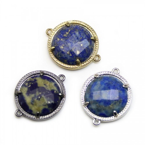 Intercalaire en lapis lazuli sertie en métal, de forme ronde, 17mm x 1pc