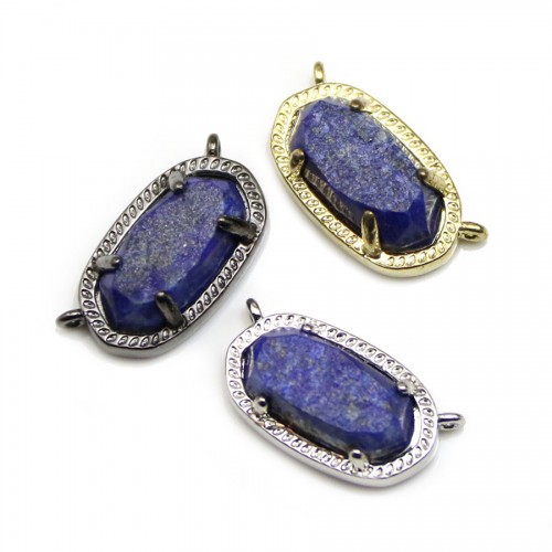 Intercalaire en lapis lazuli brut sertie en métal, de forme ovale, 9.5*16.5mm x 1pc