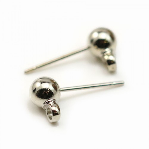Ear studs with ball finish, in old silver metal color, 5mm x 20pcs
