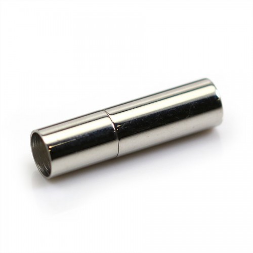 Clasp in steel, in shape of a tube, for 6mm cord, 26 * 7mm x 2pcs