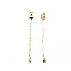 Push ear hook plated by "flash" Gold on brass with serpentine chain and zirconium x 4pcs