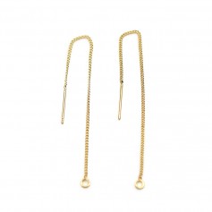 Mesh of earrings flat curb 60mm plated by gold "flash" x 2pcs