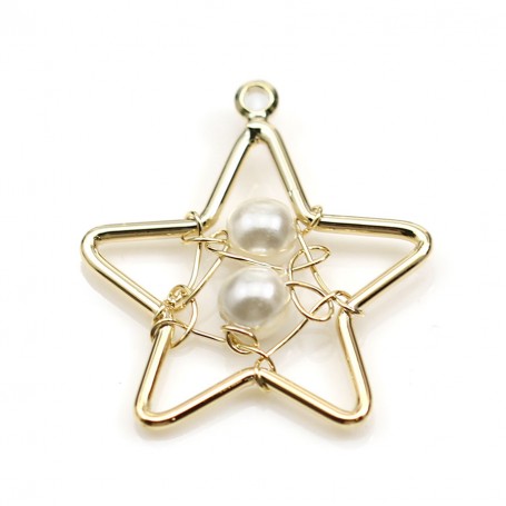 Star shaped pendant with pearl beads, plated with "flash" gold on brass x 1pc