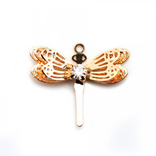 Charm dragonfly with zirconium by "flash" gold on brass 18x22mm x 4pcs