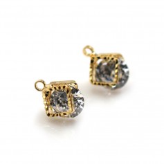 Fancy charm, plated by "flash gold" on brass, with zirconium x 2pcs