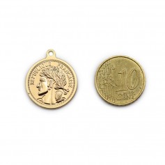 Pendentif pièce de monnaie 20mm, plaquée par "doré" sur laiton x 2pcs