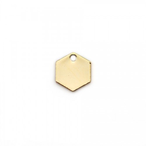 Breloque en forme hexagone, dorée sur laiton 8mm x 4pcs