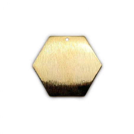 Breloque en forme hexagone, plaqué par "flash" or sur laiton 28mm x 2pcs