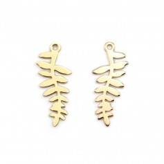 Leaf charm, plated with "flash" gold on brass, 11.5x28.5mm x 2pcs