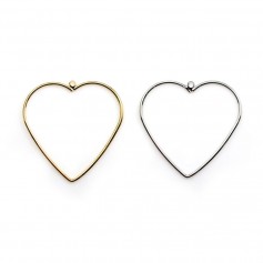 Charm in the shape of a heart, by"flash" gold on brass, 25*26mm x 2pcs