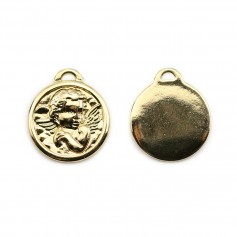 Medal pendant with an angel, plated with "flash" gold on brass 17mm x 2pcs