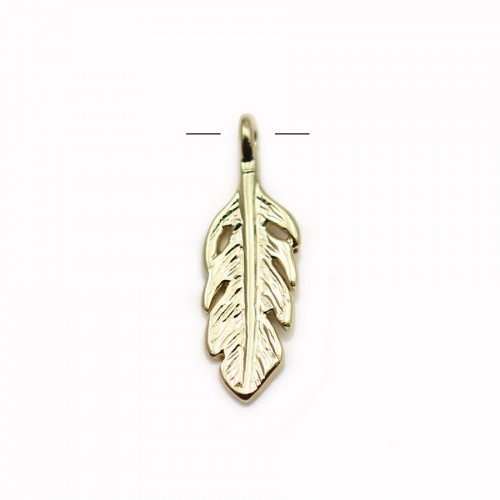 Charm plated by "flash gold" on brass, in shaped of leaf 15 * 5mm x 6pcs