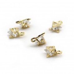 Star shape charm, with zirconium, plated by "flash" gold on brass x 2pcs