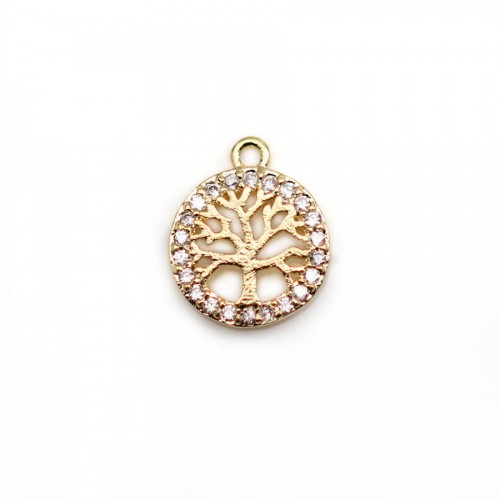 Round pendant 18mm, plated by "flash" gold brass with pearls x 1pc