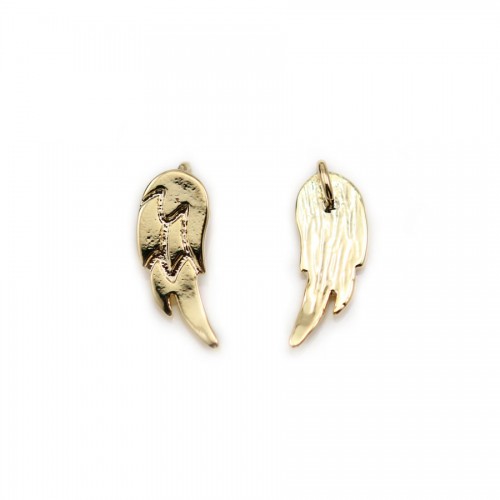 Wing-shaped charms plated with "flash" gold, 4.5x12.5mm x 2pcs