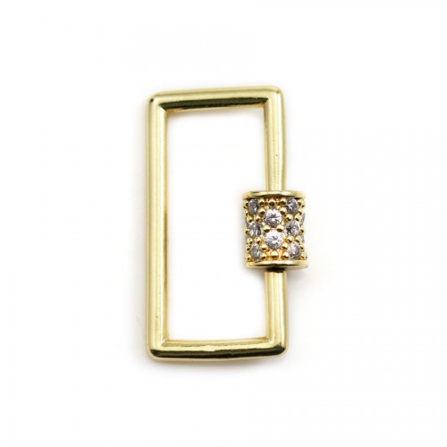Fecho de parafuso, de forma rectangular, com zircões, dourados por "flash" em latão x 1pc