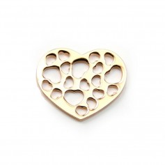 Espaciador corazón calado chapado en oro por "flash" sobre latón 18.5x22.7mm x 4pcs