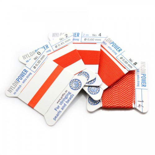 Nylon power wire with needle included, in orange-red color x 2m
