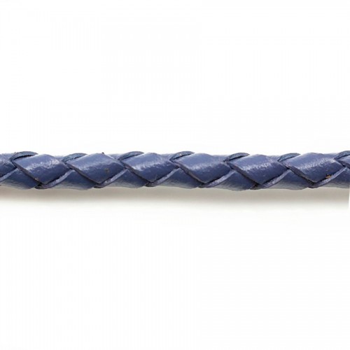 Bleu guède Braided leather cord 4.0mm x 50cm