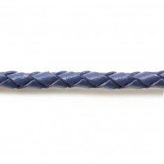 Cordão de couro tecido azul 3,0mm x 50cm