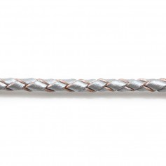 Silver metallized Braided leather cord 3.0mm x 50cm