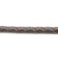 GRAY Braided leather cord 3.0mm x 50cm