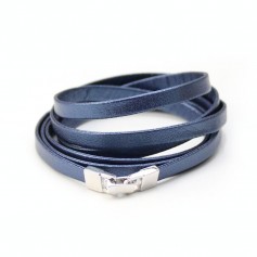 Synthetic leather, in flat shape, in iridescent blue color, 5mm x 90cm