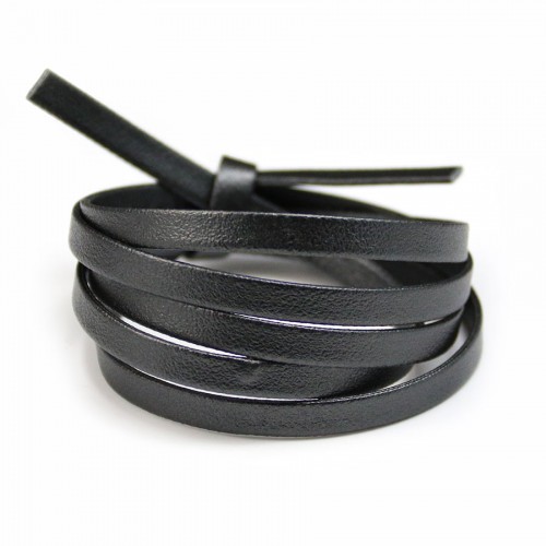 Synthetic leather, in flat shape, in black color, 5mm x 90cm