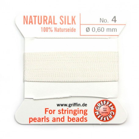 Silk bead cord 0.6mm white x 2m