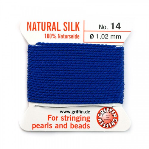 Silk bead cord 0.8mm with needle attached dark bleu x 2m
