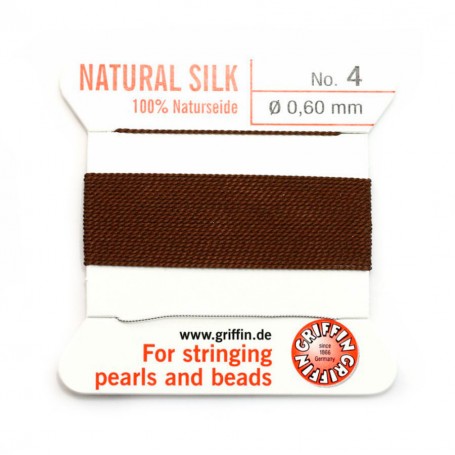 Silk bead cord 0.6mm with needle attached brown x 2m