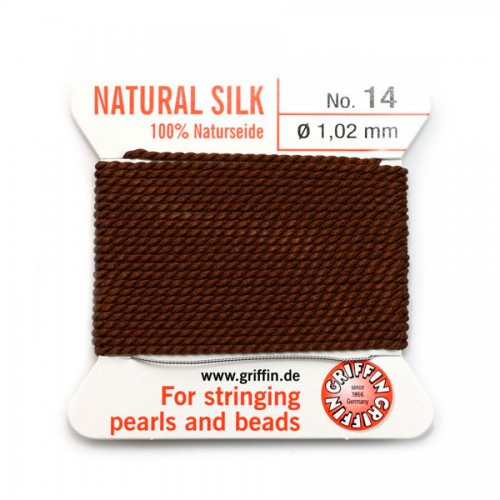 Silk bead cord 0.8mm with needle attached brown x 2m
