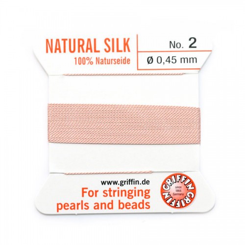 Silk bead cord 0.45mm with needle attached pale pink x 2m