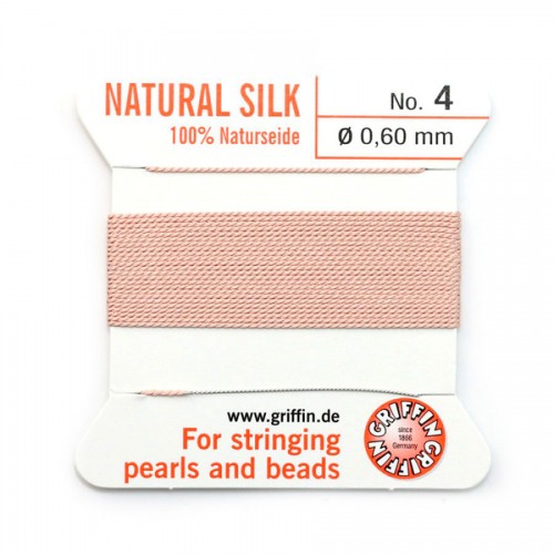 Hilo de seda de 0,6 mm unido a una aguja rosa claro x 2m