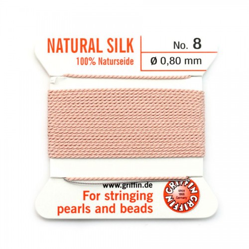 Hilo de seda de 0,8 mm unido a una aguja rosa claro x 2m